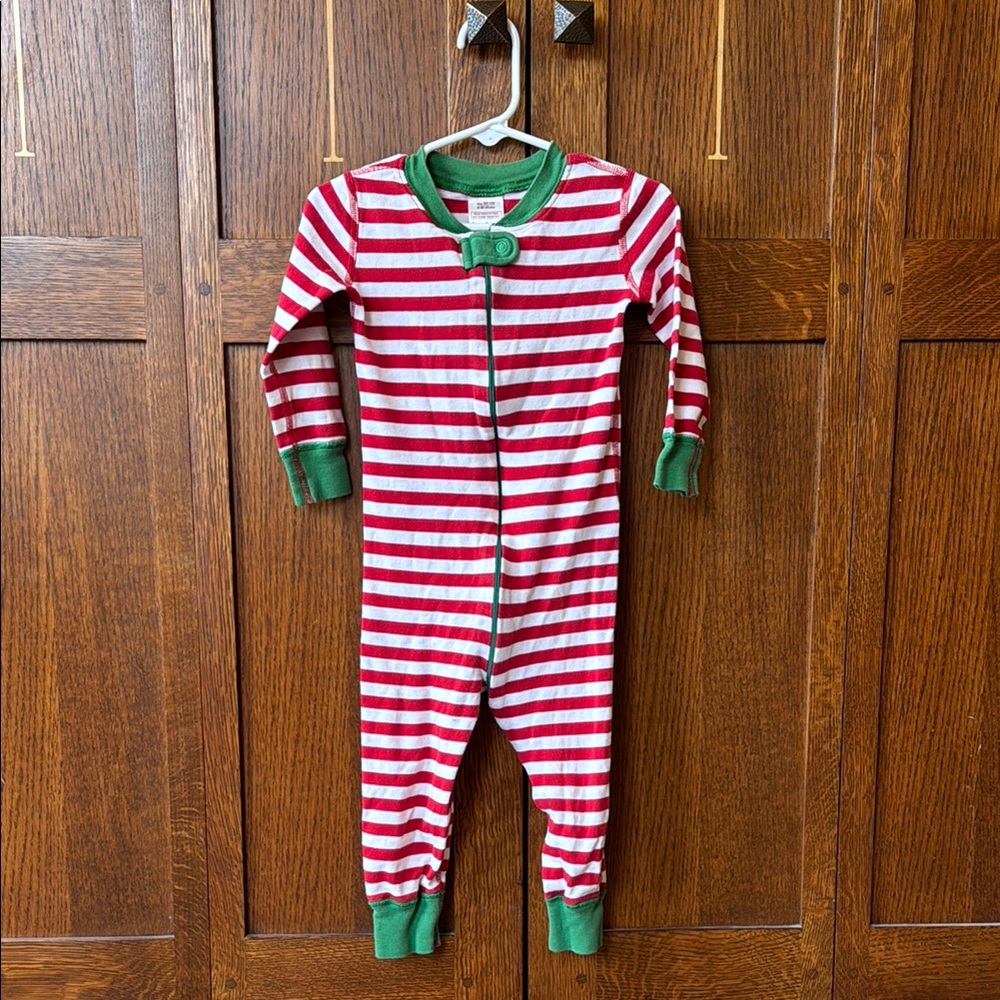 Hanna Andersson Red-Green Striped One Piece Footless Zipper Pajamas 80/18-24 mo